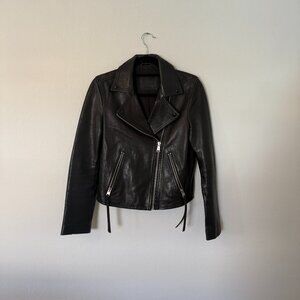 All Saints Dalby Black Leather Biker Jacket Sz 8